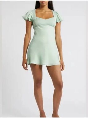 All in Favor Mint Green Puff-Sleeve Mini Dress